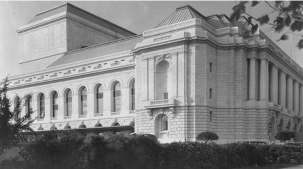 Black and white photo of the exterior of WMOH