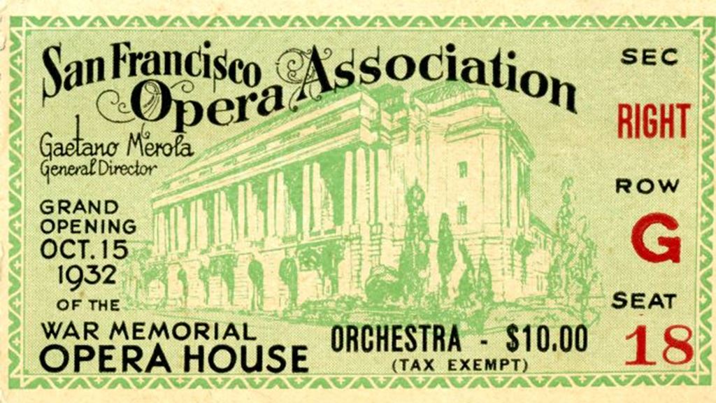 San Francisco Opera Grand Opening Oct 15 1932 ticket