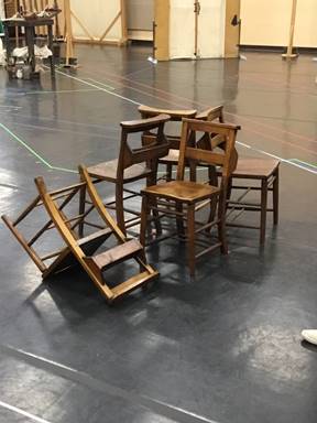 English-sourced church chairs for use in Act I.