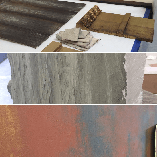 Some of the tests underway for paint finishes in GGW including the tree stump (middle) and the redwoods (bottom).