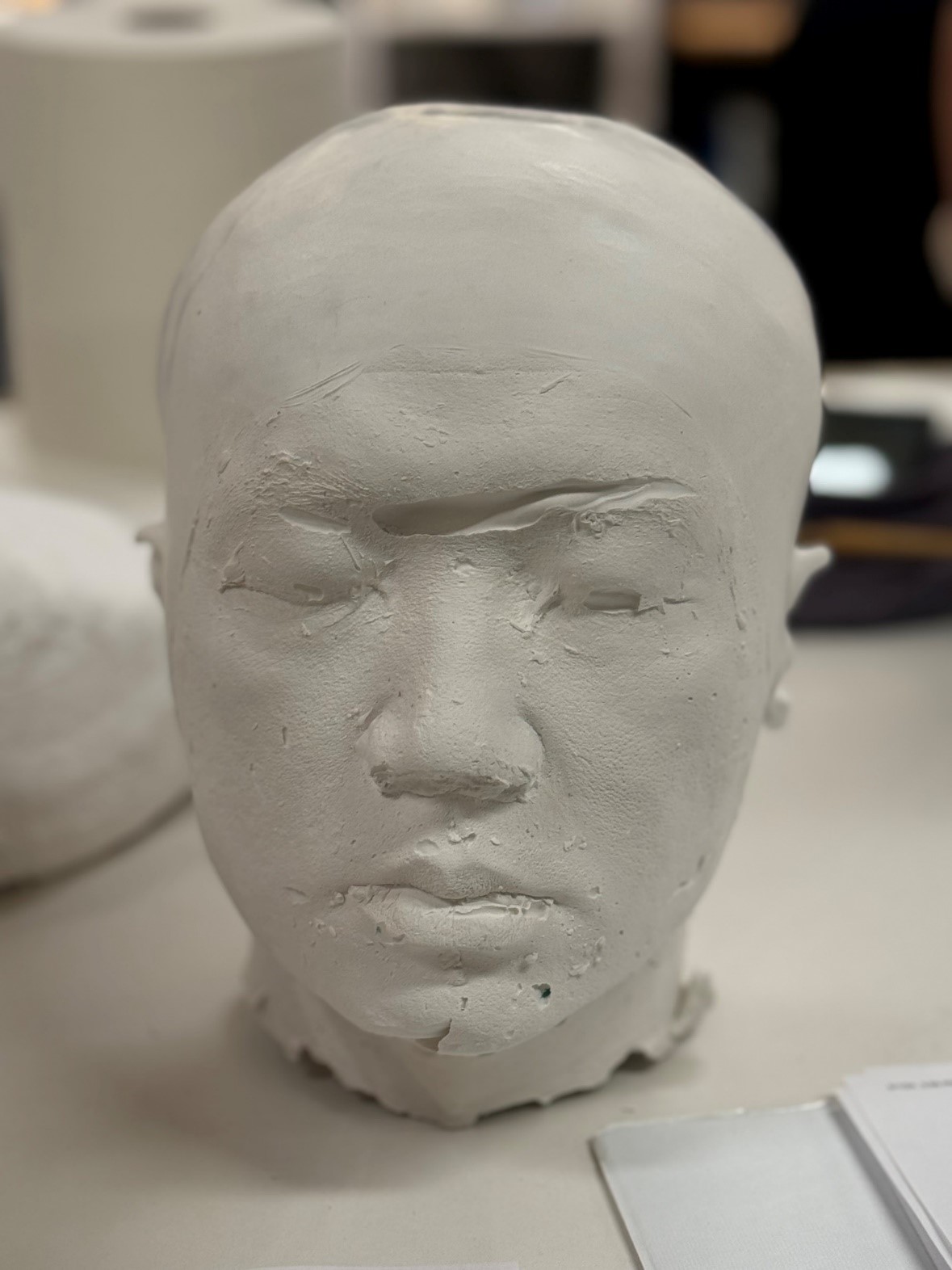 The casting of Zhengyi Bai’s head in plaster.