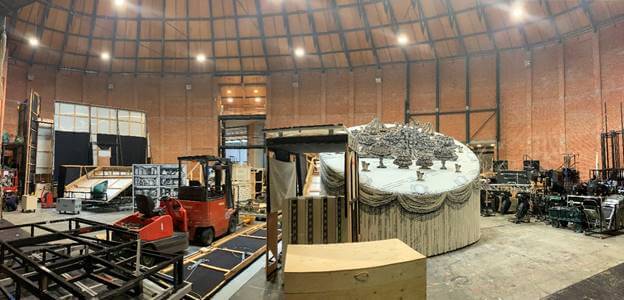 Backstage views at Glyndebourne. The tall expanse of the rear stage storage area, which then leads on to two large rehearsal rooms where full sets can be easily erected.