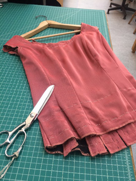 The bodice waiting to be attached to the lower part of the dress.