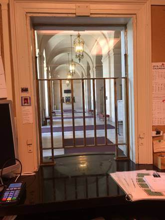 The view you don’t usually see: from the Box Office window out into the lobby.