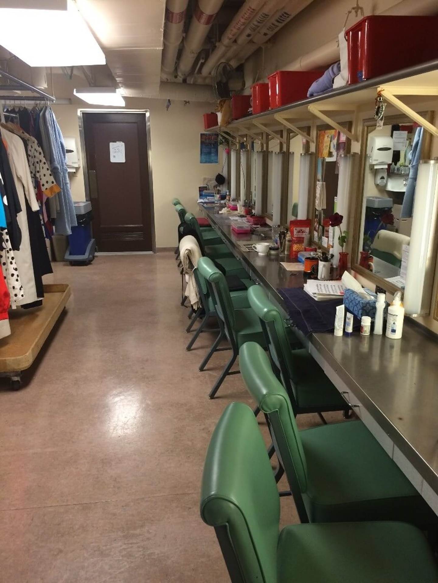 One of the women’s chorus dressing rooms in the basement of the War Memorial.