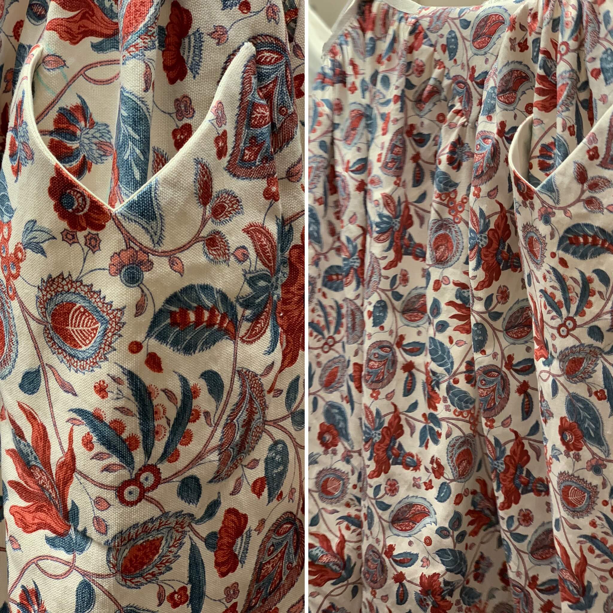 A close-up (left) and Susanna’s apron (right) showing the addition of a hidden pocket.