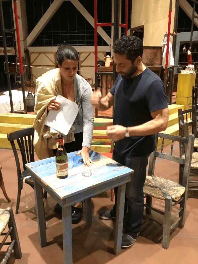 Jose Maria working through staging notes with one of our staging staff, Jenny Harber.