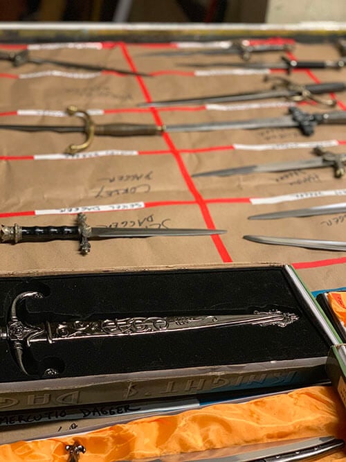 A broad selection of daggers are used in Romeo and Juliet.