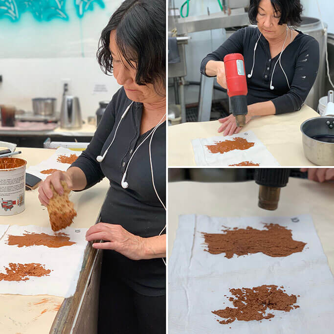Amy van Every showing how she creates the gingerbread effect.